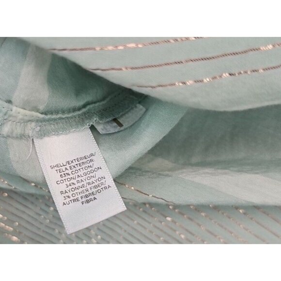 Ann Taylor LOFT The Softened Shirt Tunic Womens M Pastel Aqua Metallic Striped - Picture 9 of 11